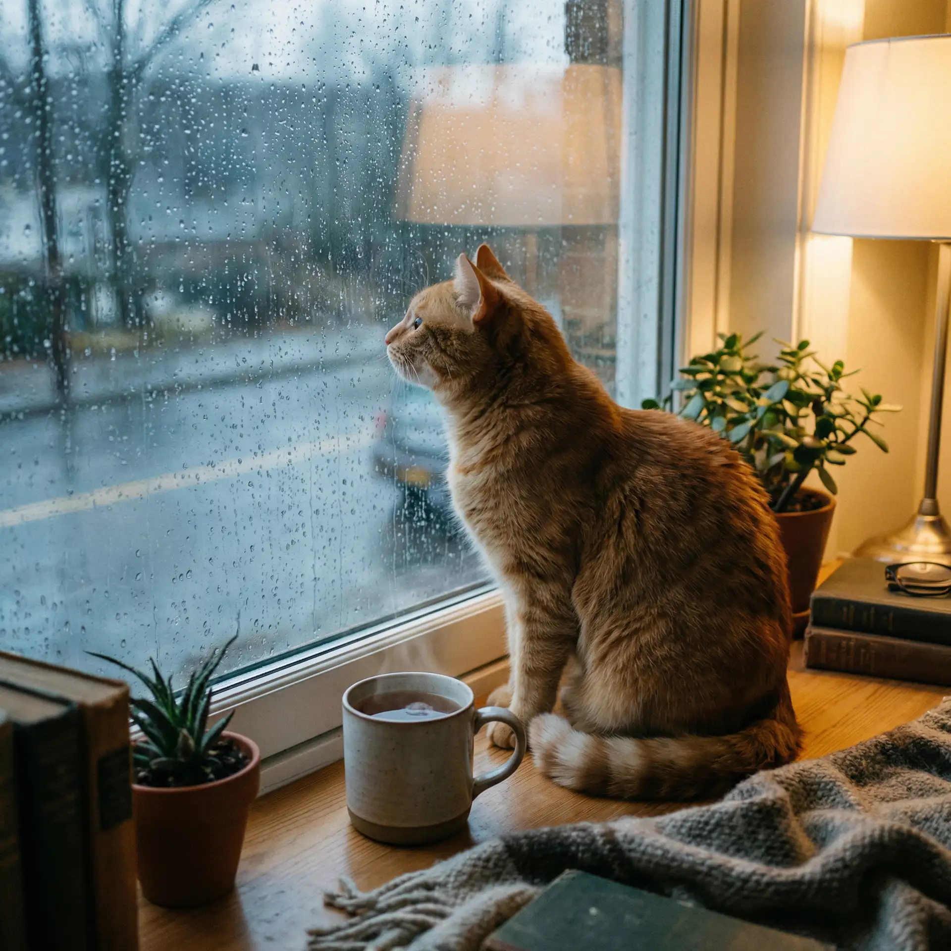 猫咪望着窗外的雨 - 奥术符文
